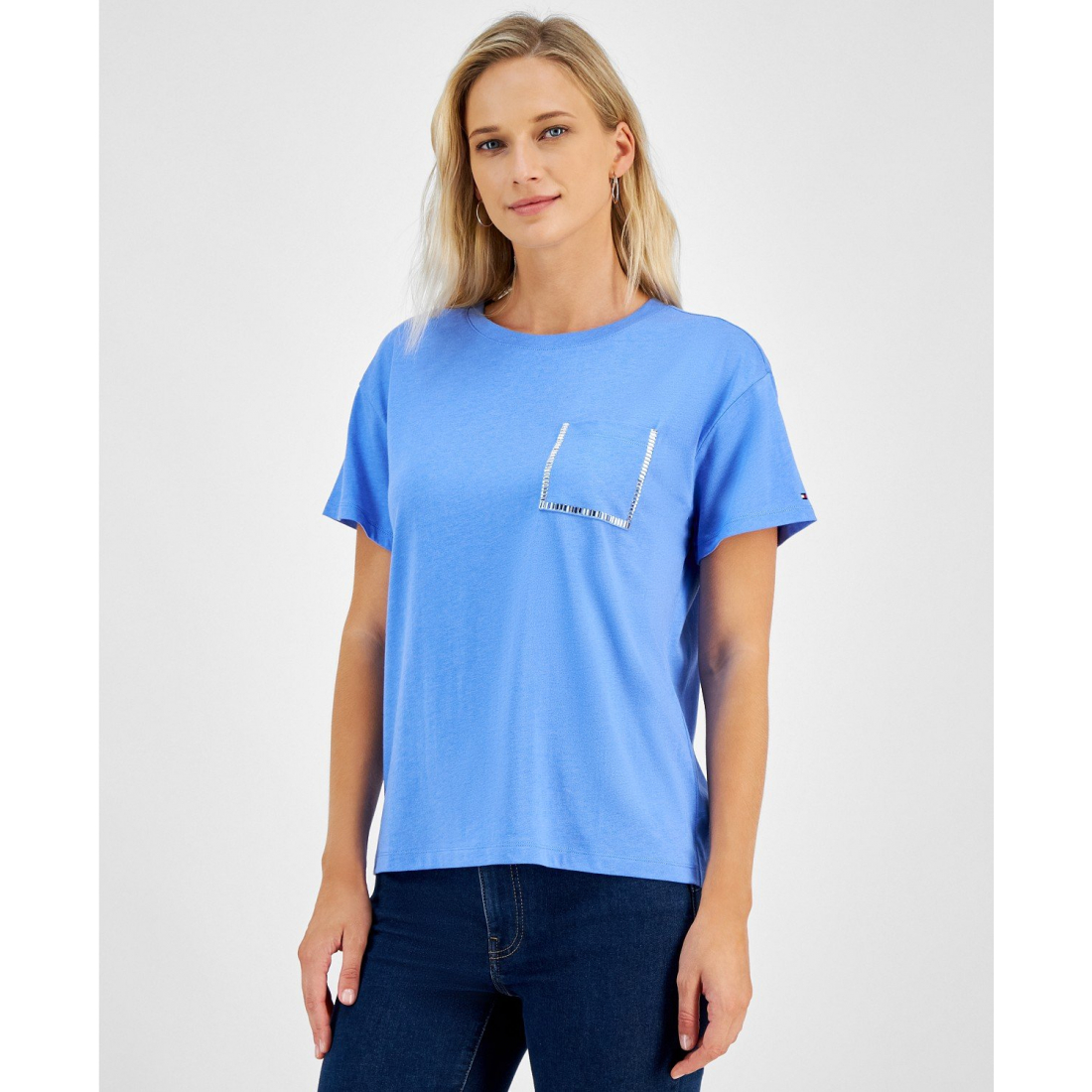 Embellished Pocket Crewneck T-Shirt pour Femmes