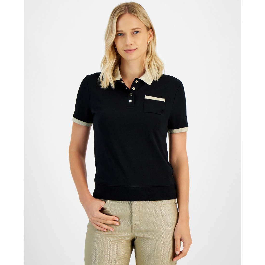 Women's Cotton Contrast-Trim Polo Top