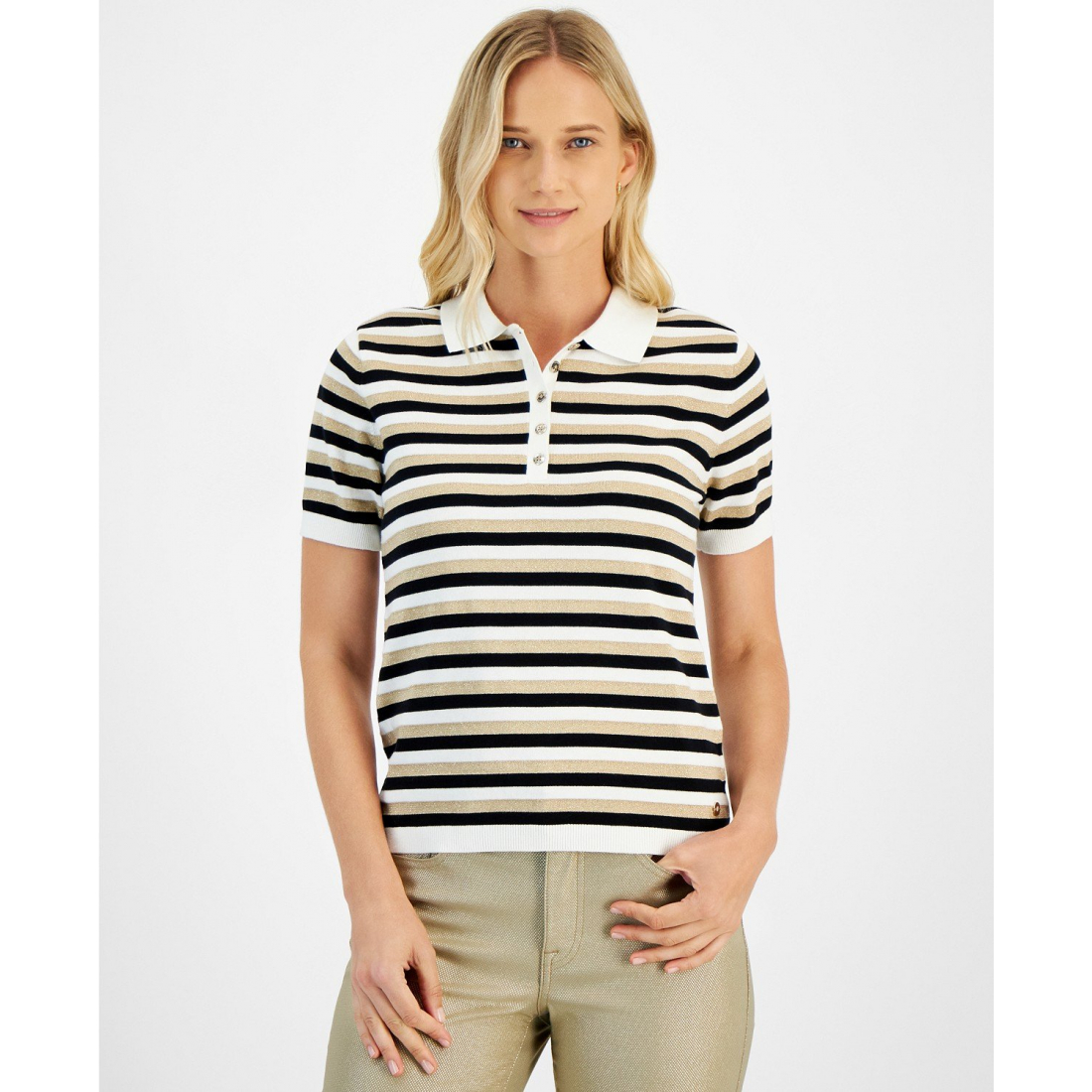 Women's Cotton Striped Polo Top