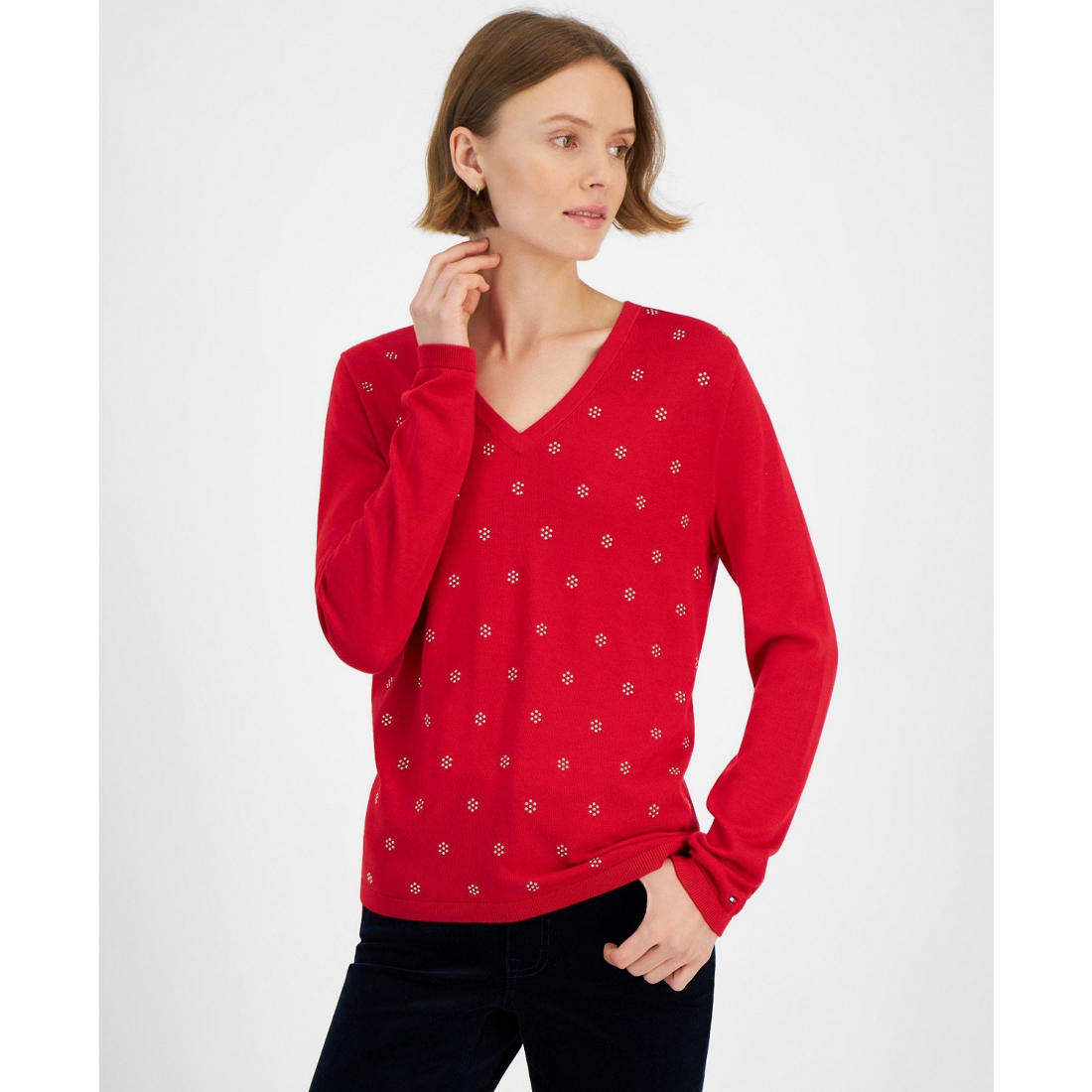 Embellished V-Neck Sweater für Damen