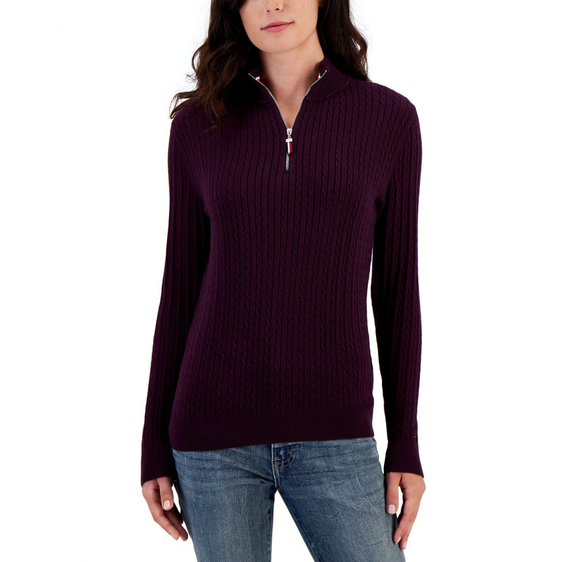 'Cotton Quarter-Zip Cable-Knit Sweater' pour Femmes