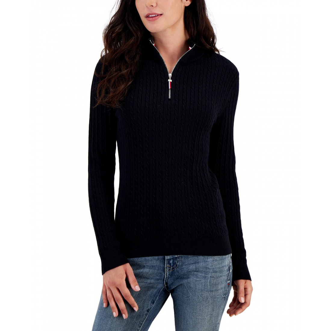 'Cotton Quarter-Zip Cable-Knit Sweater' pour Femmes