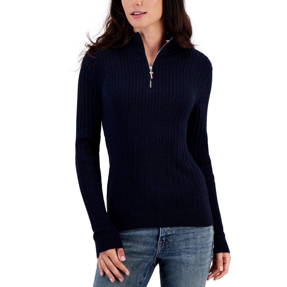 'Cotton Quarter-Zip Cable-Knit Sweater' pour Femmes