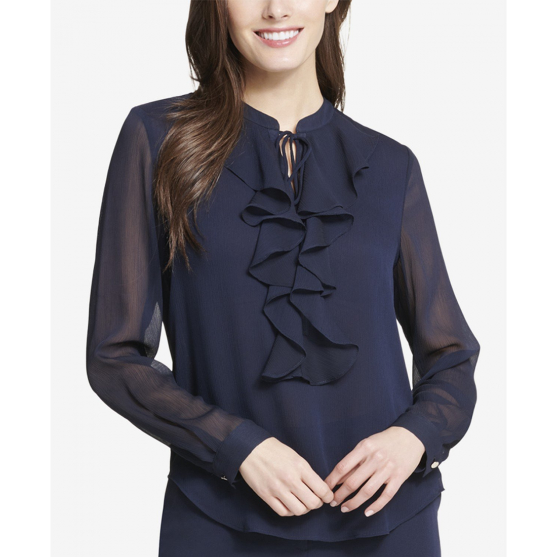 Ruffled Tie-Neck Blouse pour Femmes