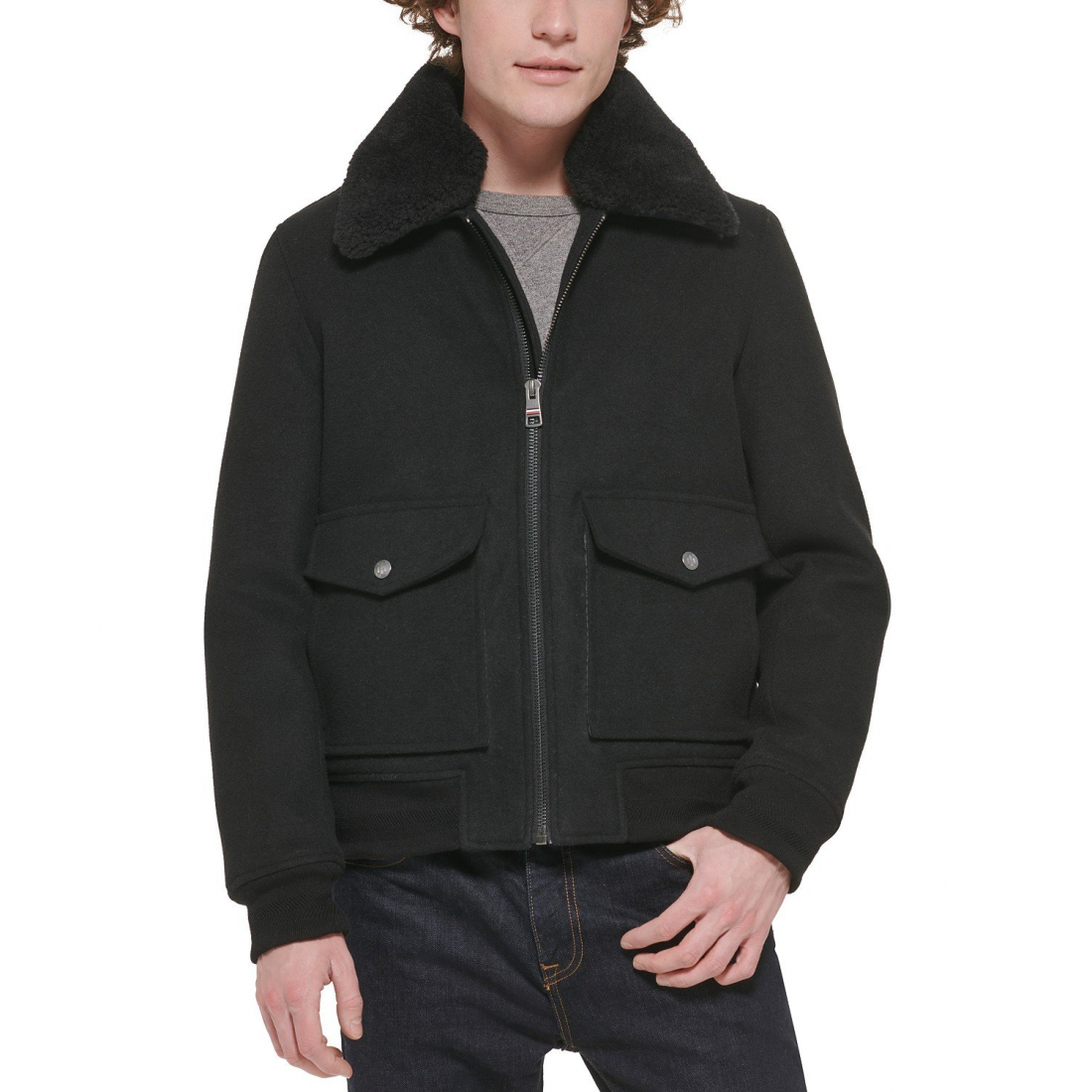 Men's Faux-Fur-Collar Bomber Jacket