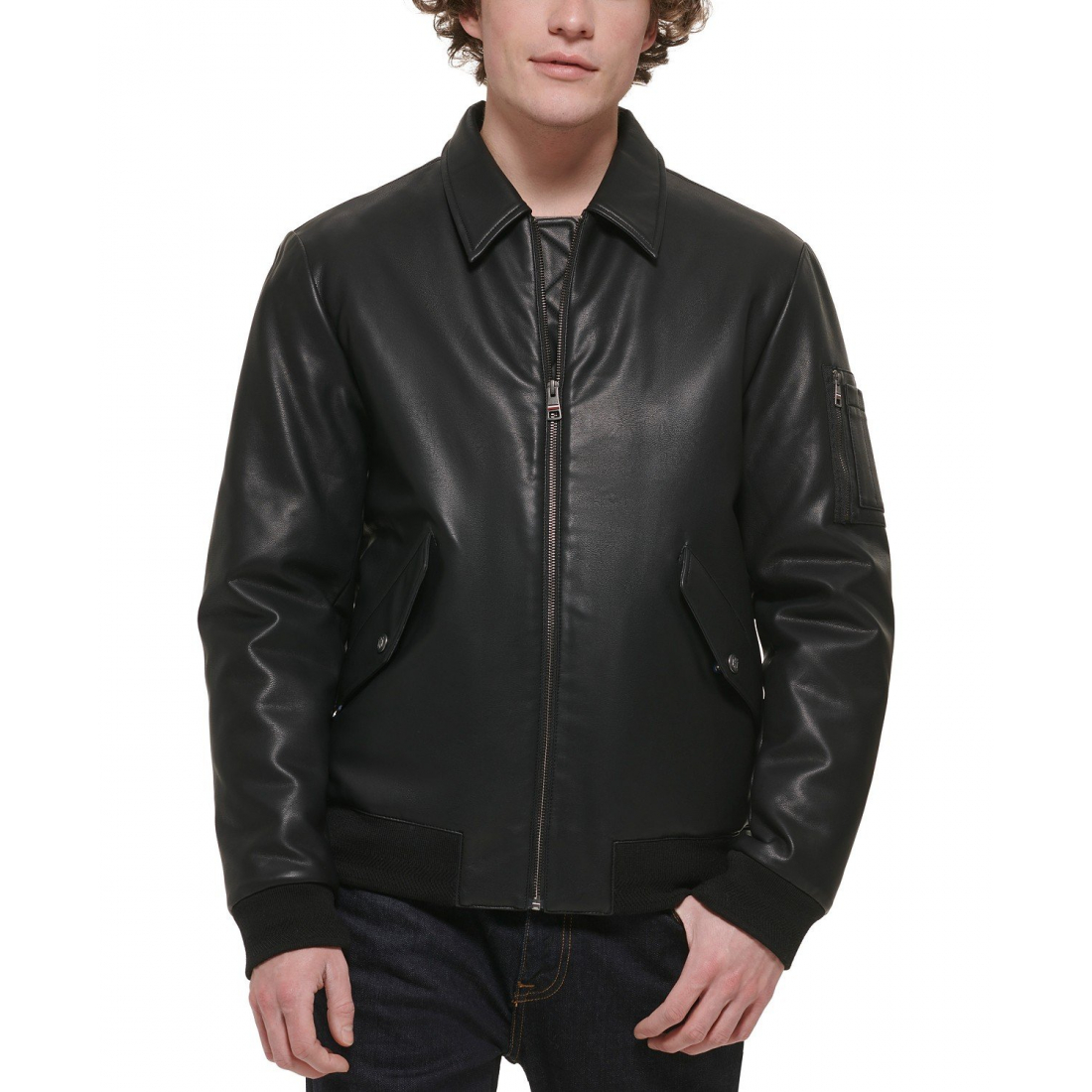 Men's Faux-Leather Bomber Jacket