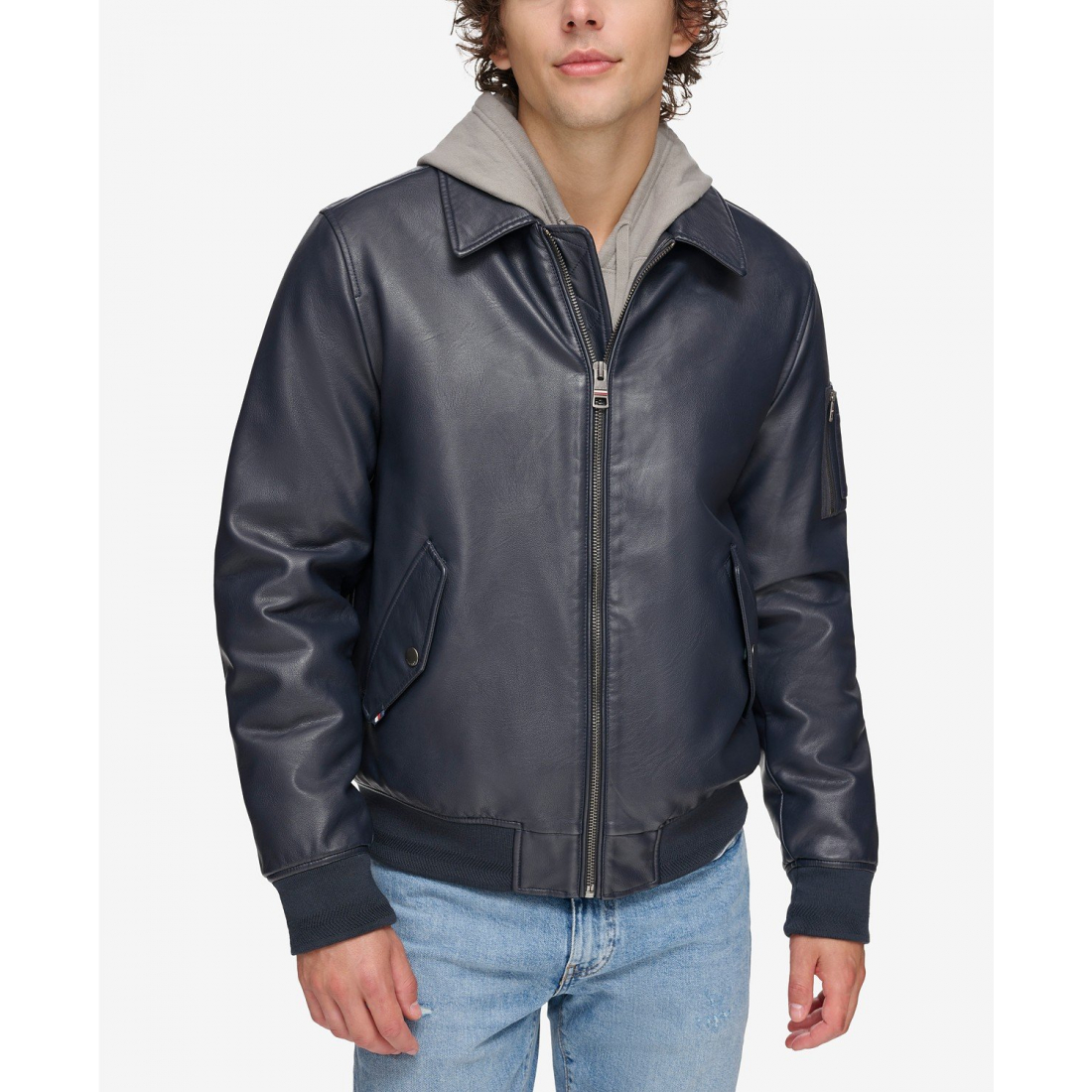 Men's Faux-Leather Bomber Jacket