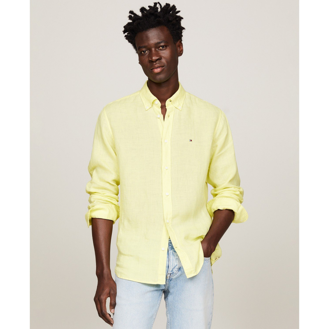 Pigment-Dyed Button-Down Long Sleeve Shirt pour Hommes