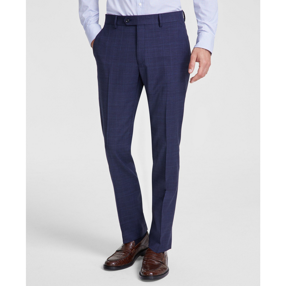 Men's Modern-Fit Stretch Wool Blend Plaid Suit Pants