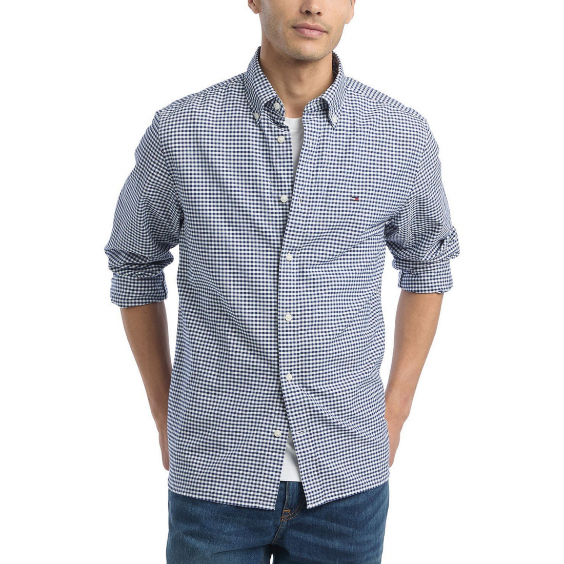 Gingham Long Sleeve Button-Down Oxford Shirt pour Hommes