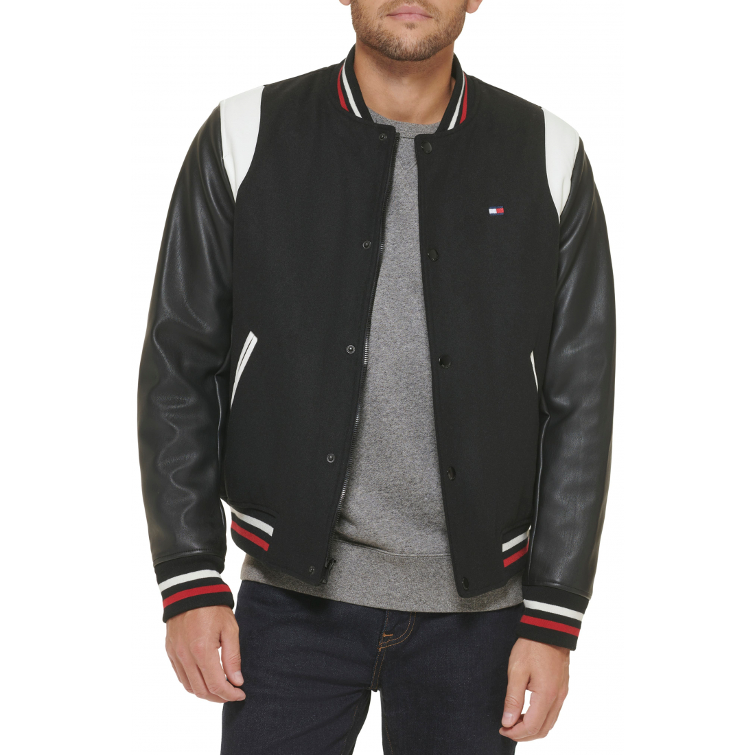 Men's Faux Leather Letterman Varsity Jacket