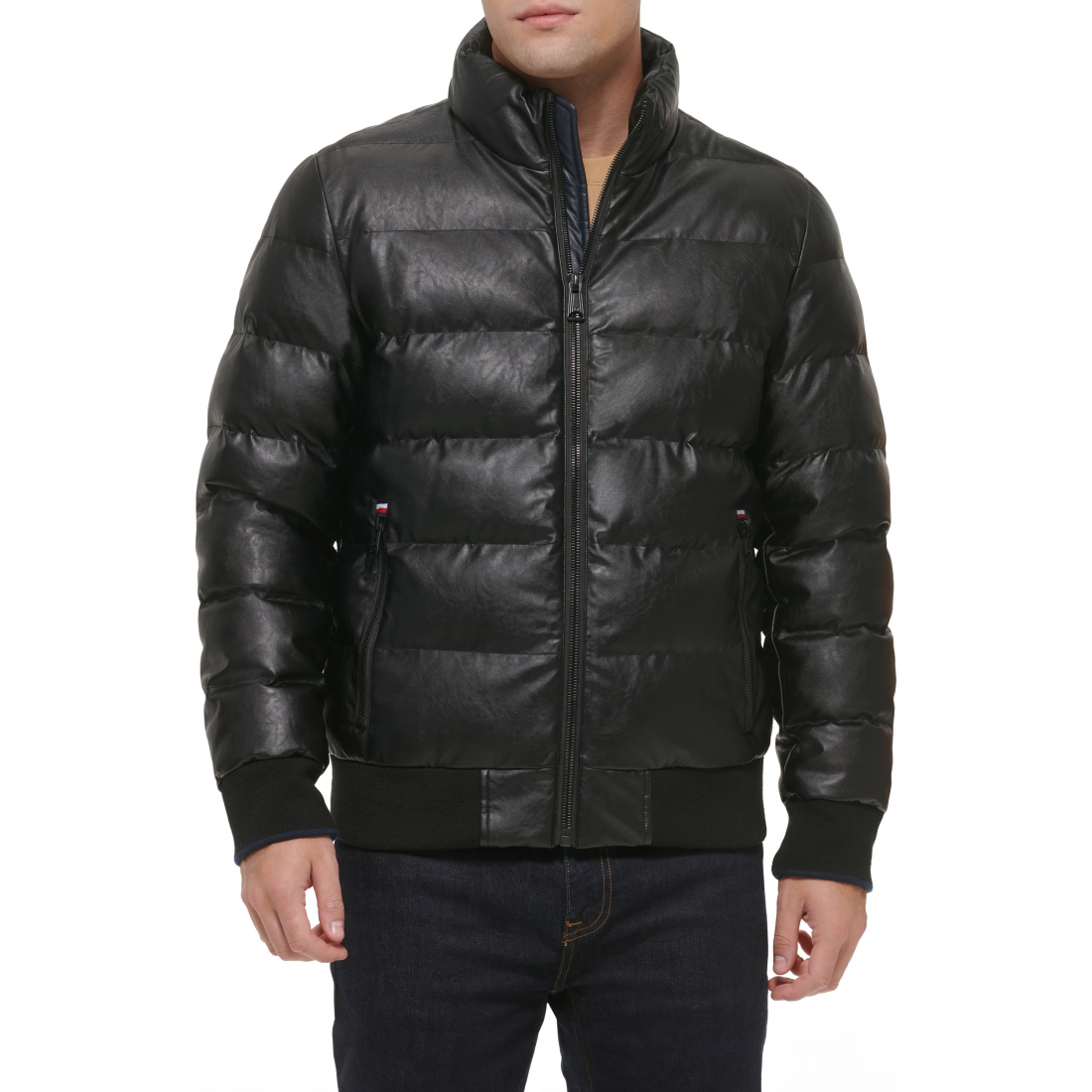 Water Resistant Faux Leather Quilted Bomber Jacket pour Hommes