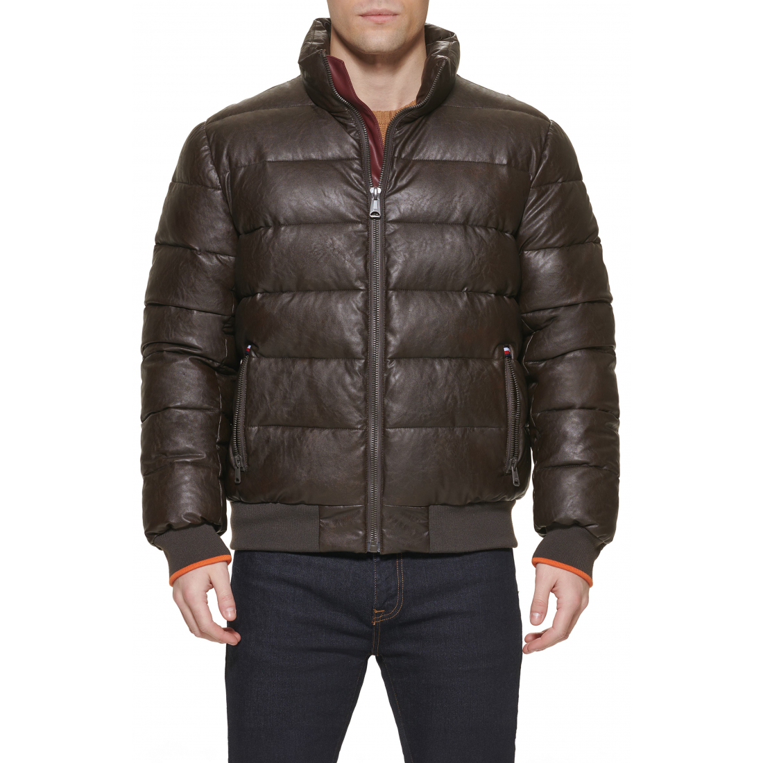 Water Resistant Faux Leather Quilted Bomber Jacket für Herren