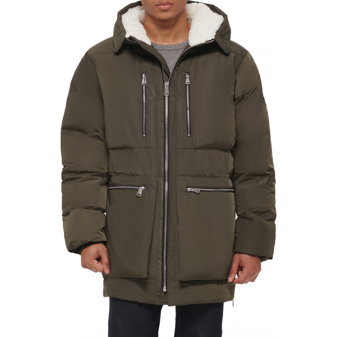 Men's Water Resistant Faux Shearling Lined Hood Quilted Parka