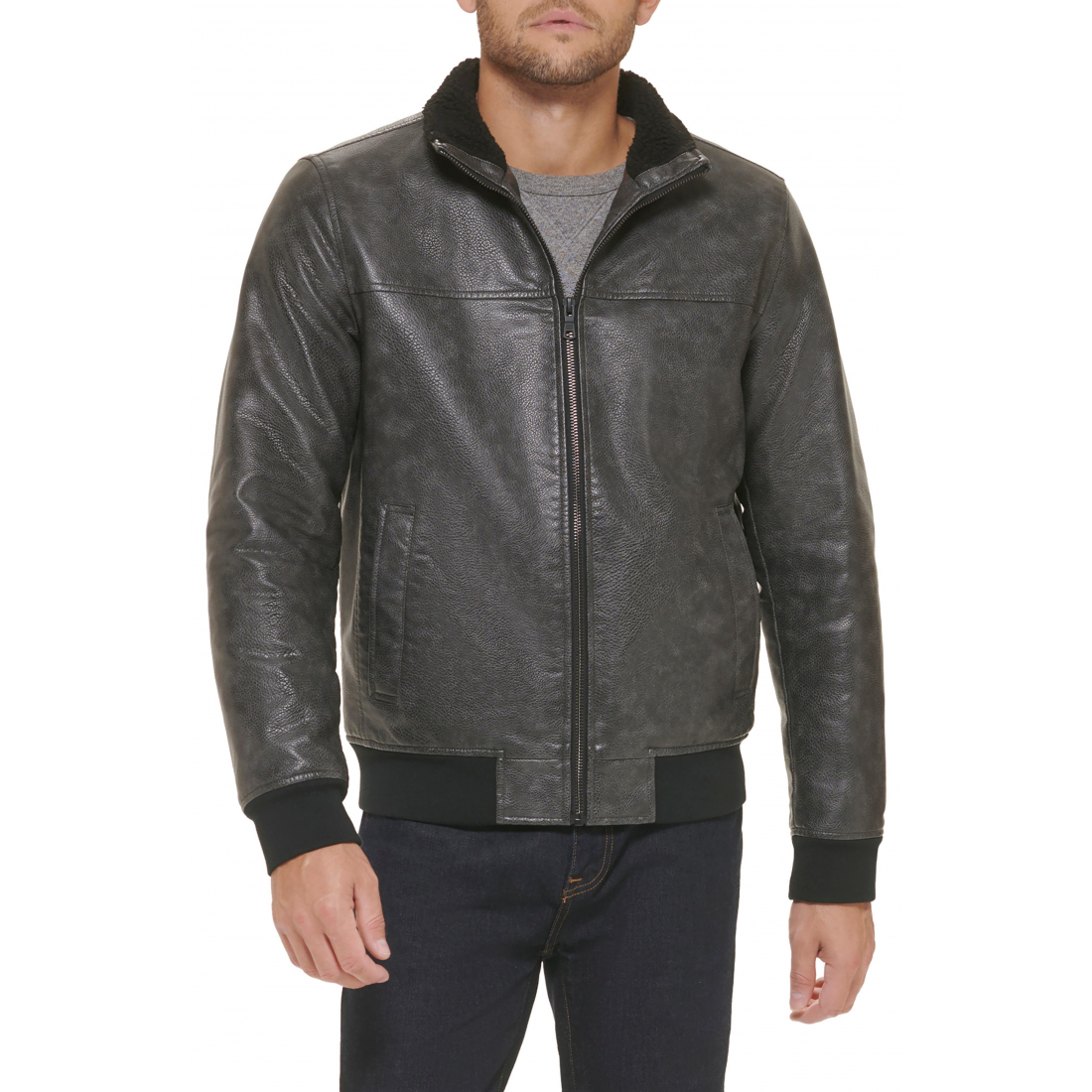 Men's Faux Leather Bomber Jacket