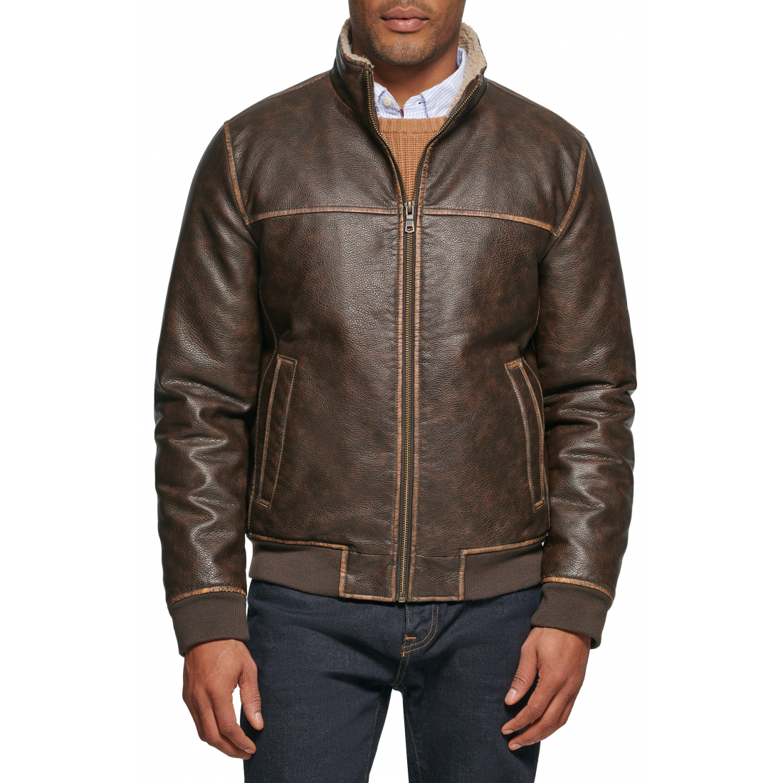 Faux Leather Bomber Jacket für Herren