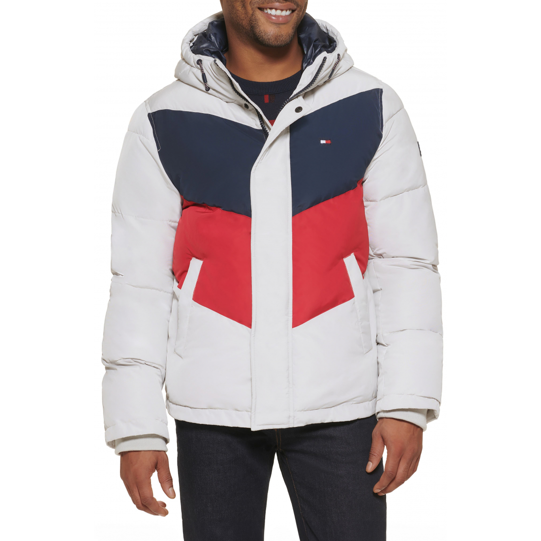 Colorblock Water Resistant Hooded Puffer Jacket pour Hommes