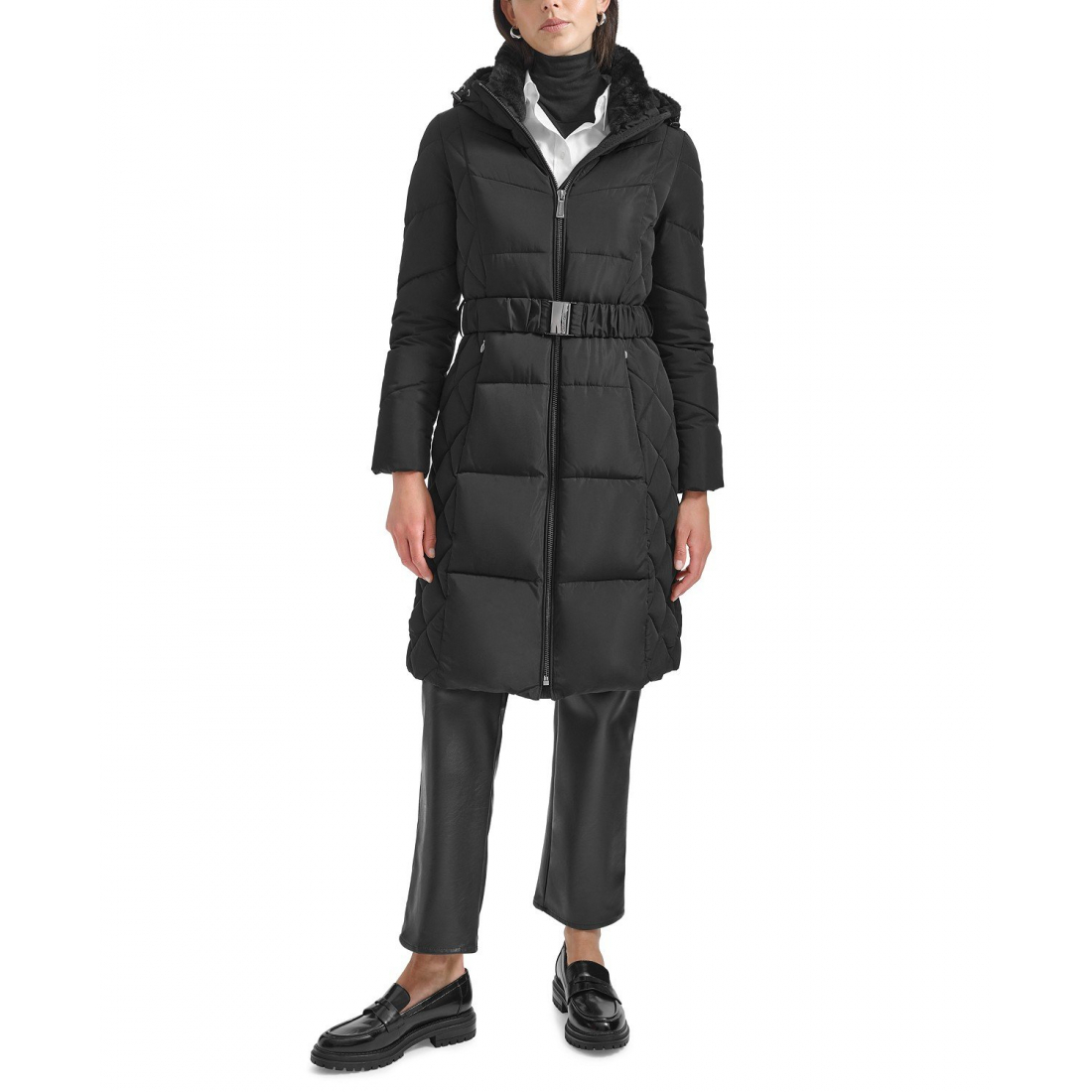 Women's 'Diamond Quilted Side Belted Hooded Puffer Coat'