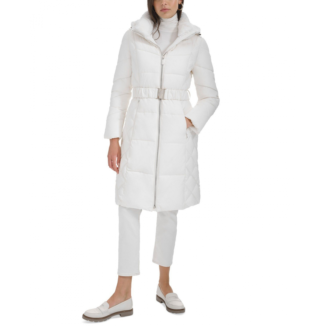 Women's 'Diamond Quilted Side Belted Hooded Puffer Coat'