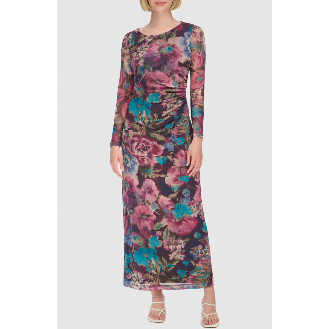 'Floral Long Sleeve Mesh Maxi Dress' pour Femmes