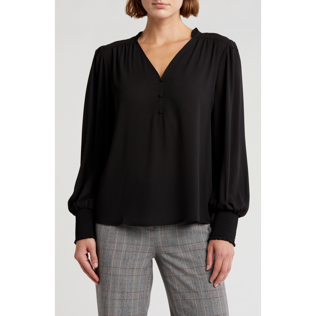 'Smocked Half Button-Up Blouse' für Damen