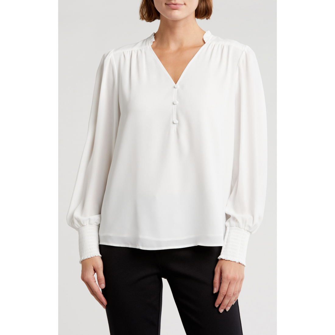 'Smocked Half Button-Up Blouse' für Damen