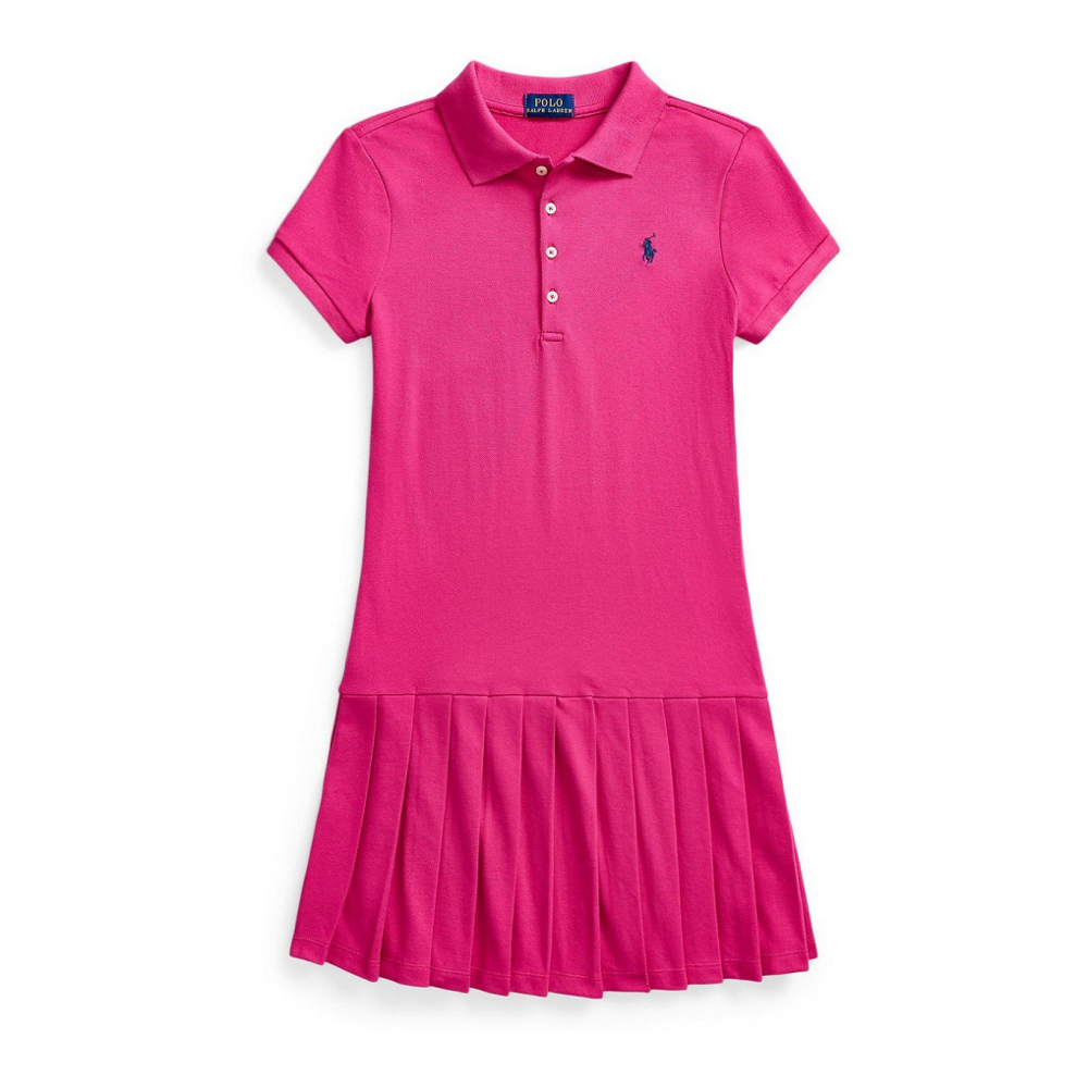 Big Girl's 'Pleated Stretch Mesh Polo Dress'