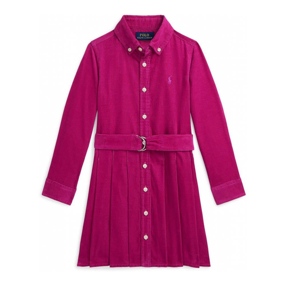 Toddler & Little Girl's 'Belted Pleated Corduroy Shirtdress'