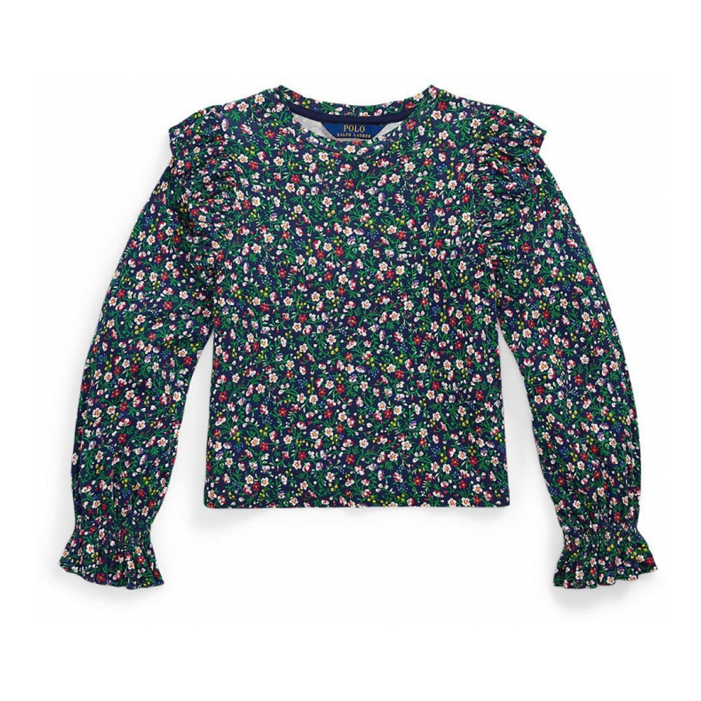 Big Girl's 'Floral Ruffled Cotton-Modal Top'