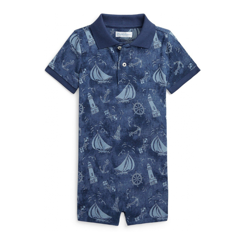 'Nautical-Print Cotton Mesh Polo Shortall' pour Bébés garçons