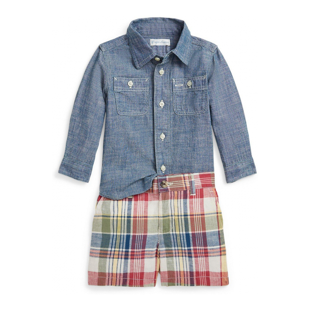 'Cotton Chambray Shirt and Madras Short Set' pour Bébés garçons