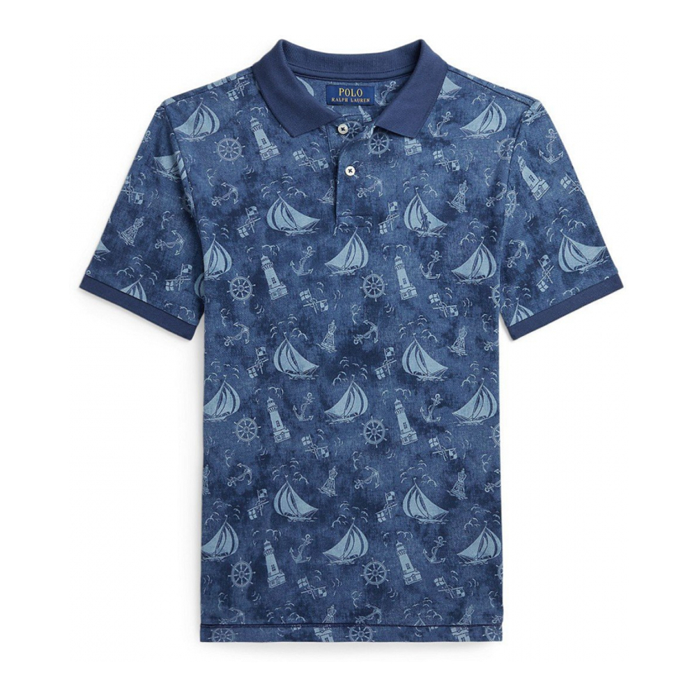 'Nautical-Print Cotton Mesh Polo Shirt' pour Grands garçons