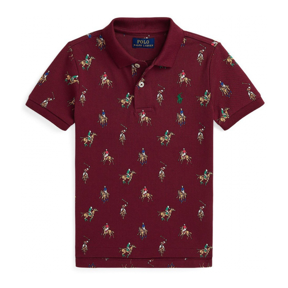 'Equestrian-Print Cotton Mesh Polo Shirt' pour Enfant et petit garçon