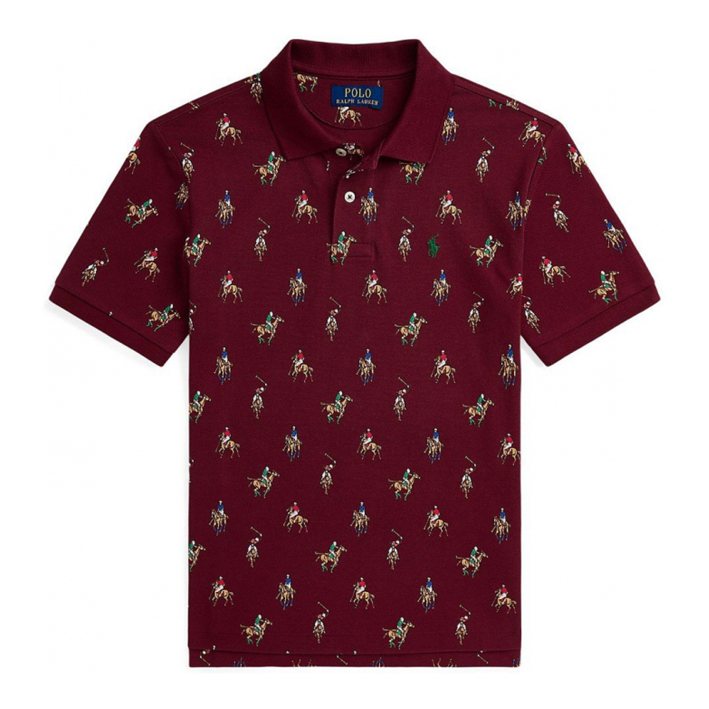 Big Boy's 'Equestrian-Print Cotton Mesh Polo Shirt'