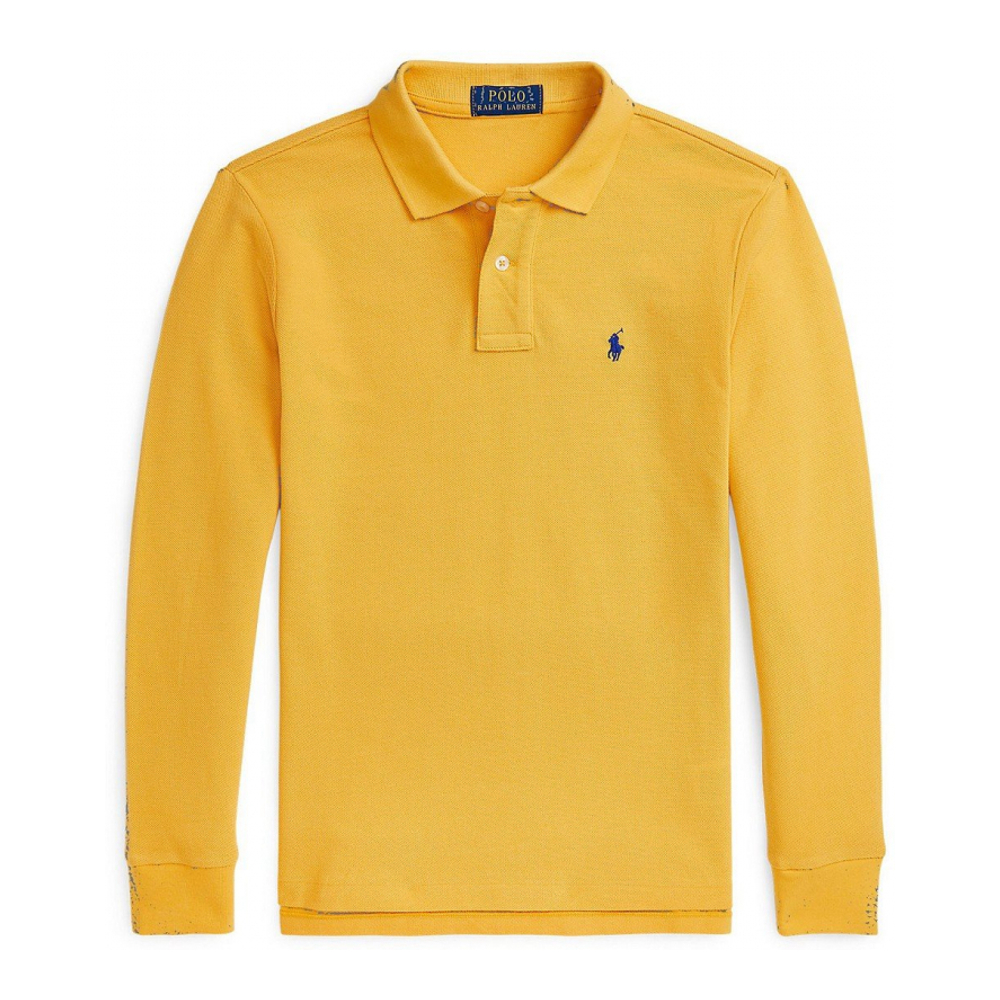 'Cotton Mesh Long-Sleeve Polo Shirt' pour Grands garçons