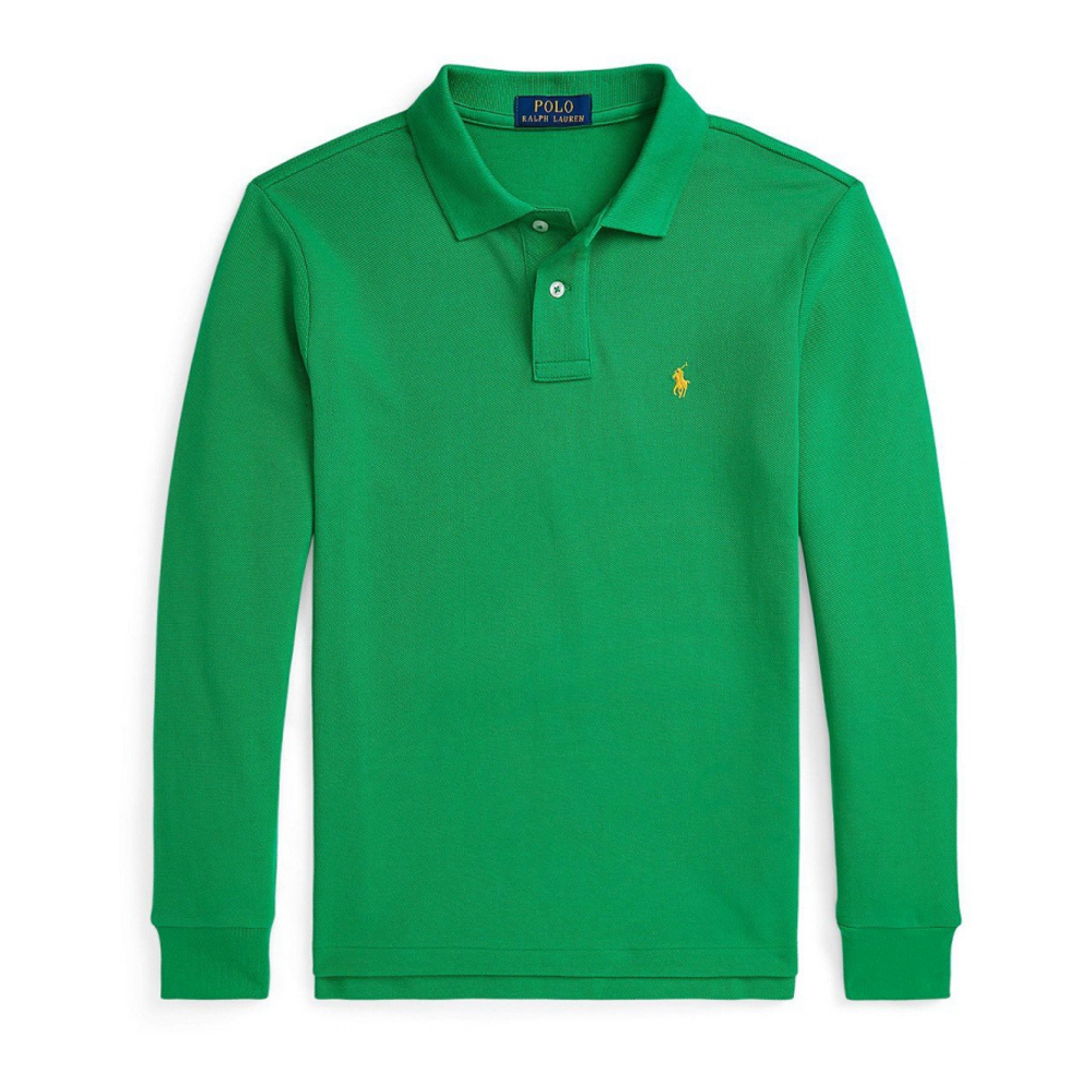 'Cotton Mesh Long-Sleeve Polo Shirt' pour Grands garçons