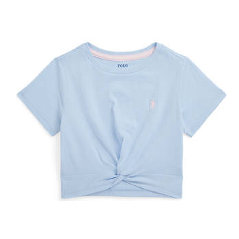 'Twist Front Cotton Jersey T-Shirt' pour Petites filles