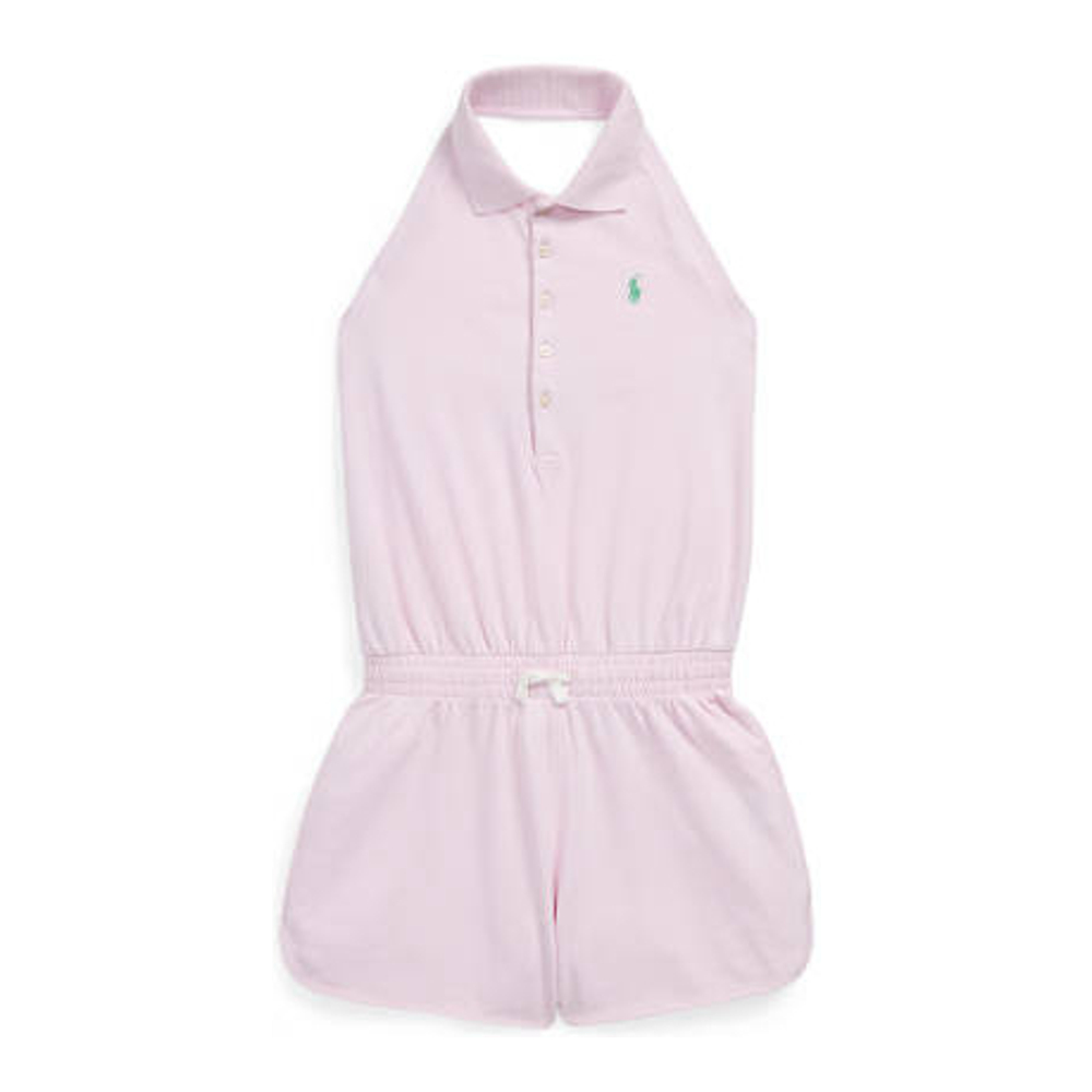 Little Girl's 'Stretch Mesh Halter Polo Romper'