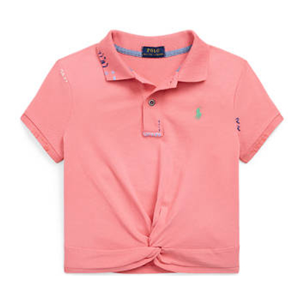 'Twist-Front Stretch Mesh Polo Shirt' pour Grandes filles