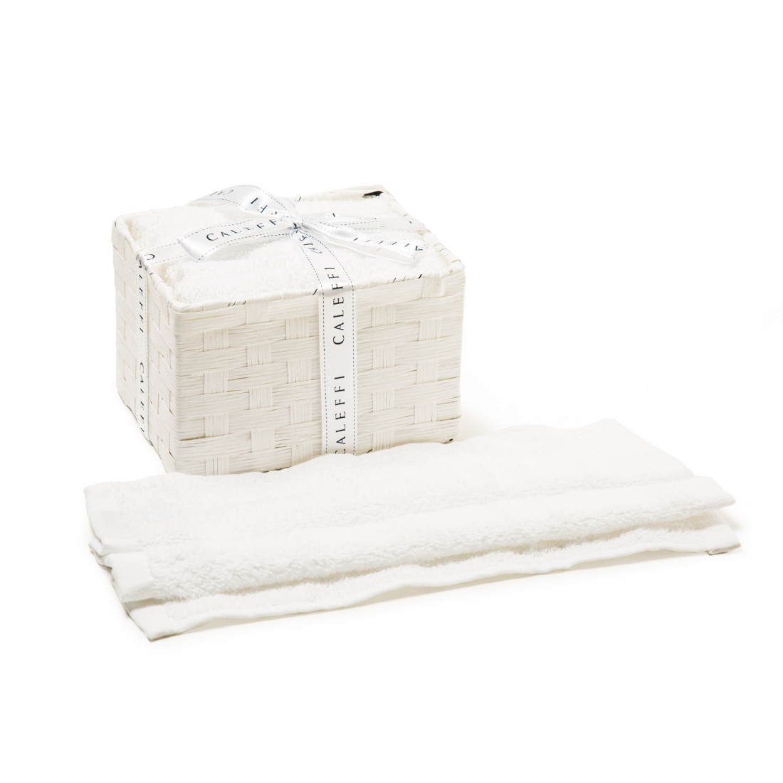 Set of 6 Basic White Washcloths with Basket - 6 Pieces