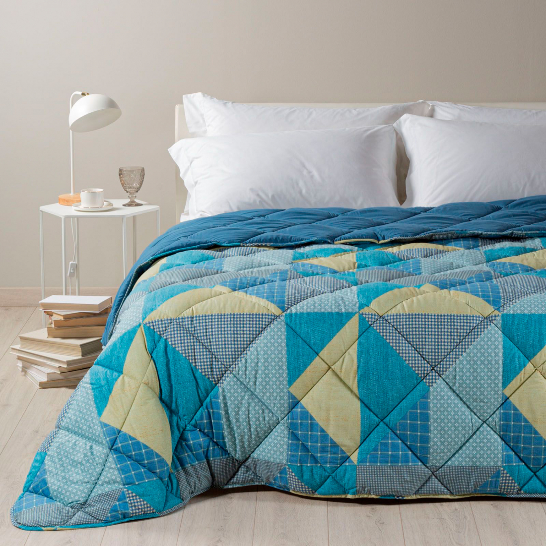 Denim blues Quilted Bedspread Blue - Single size bed