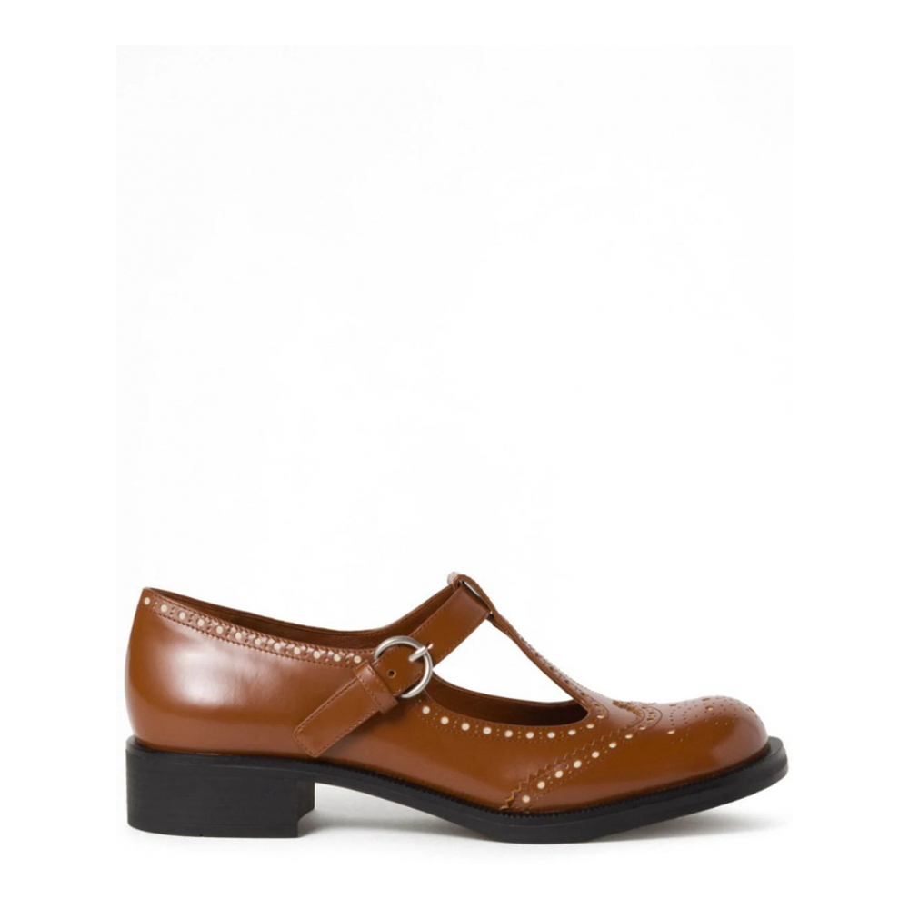 'Brushed Leather T-Strap' Brogues für Damen