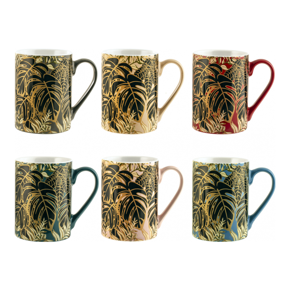 'Botanical Winter' Mug Set - 340 cc, 6 Pieces