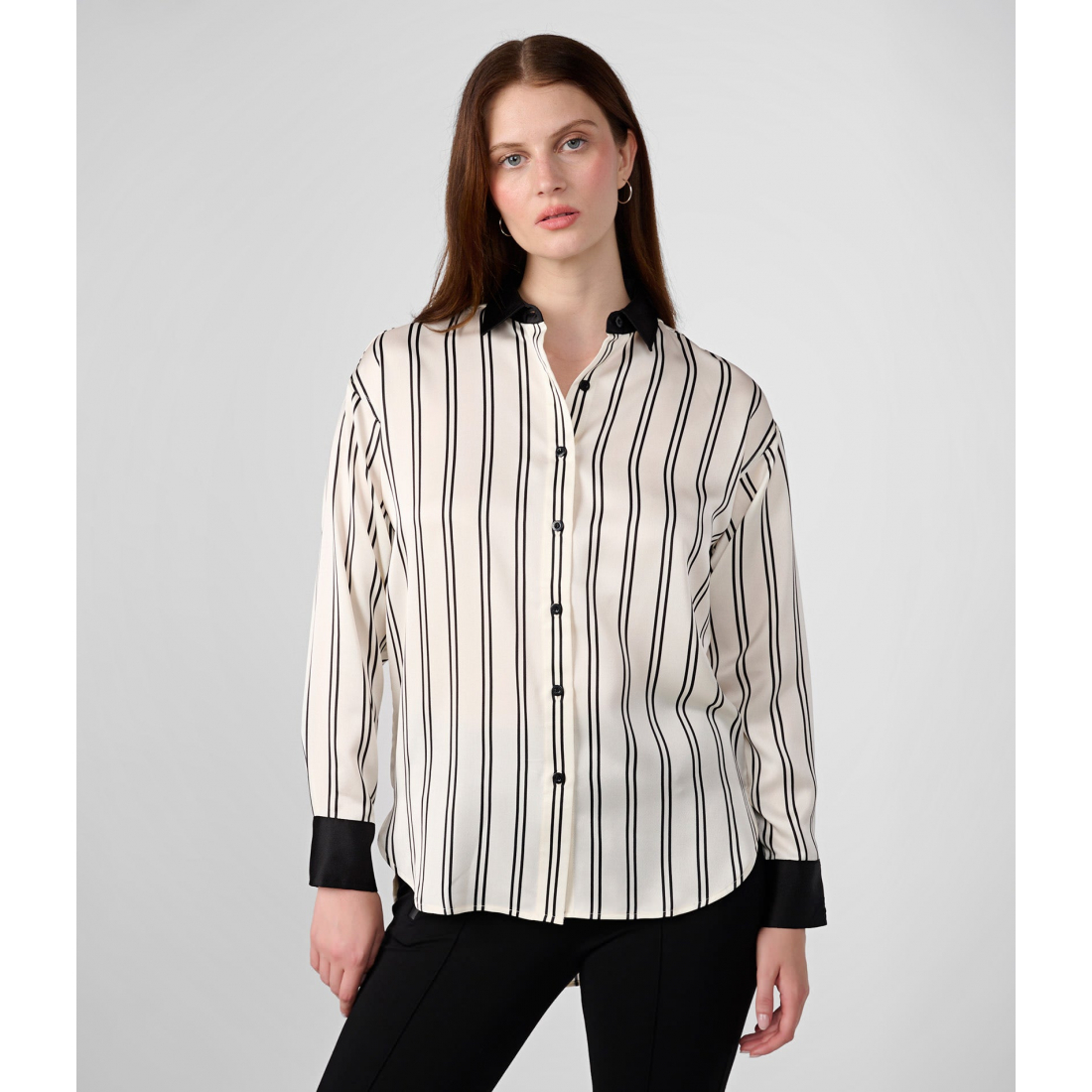 'Satin Back Stripe Button Down Blouse' pour Femmes