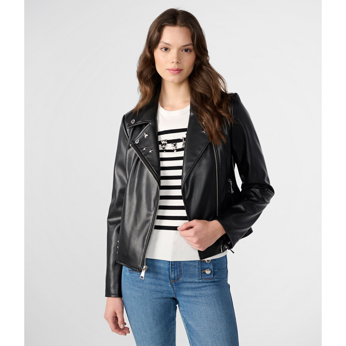 'Faux Leather Studs Moto Jacket' für Damen