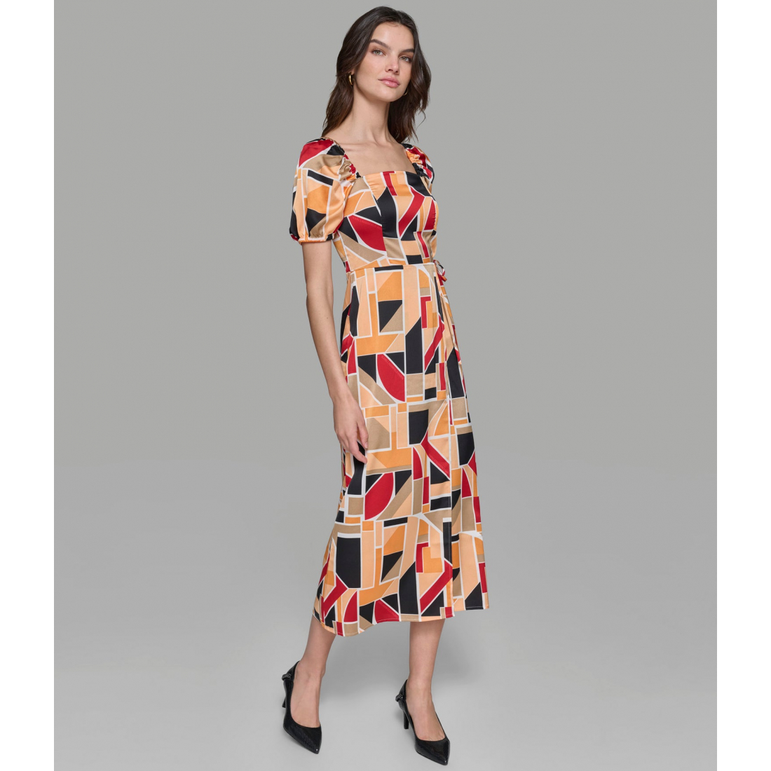 'Puff Sleeve Wrap Midi Dress' für Damen