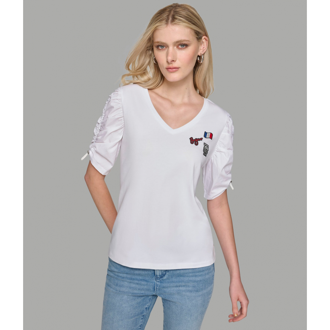 'Ruched Short Sleeve Top With Pins' pour Femmes