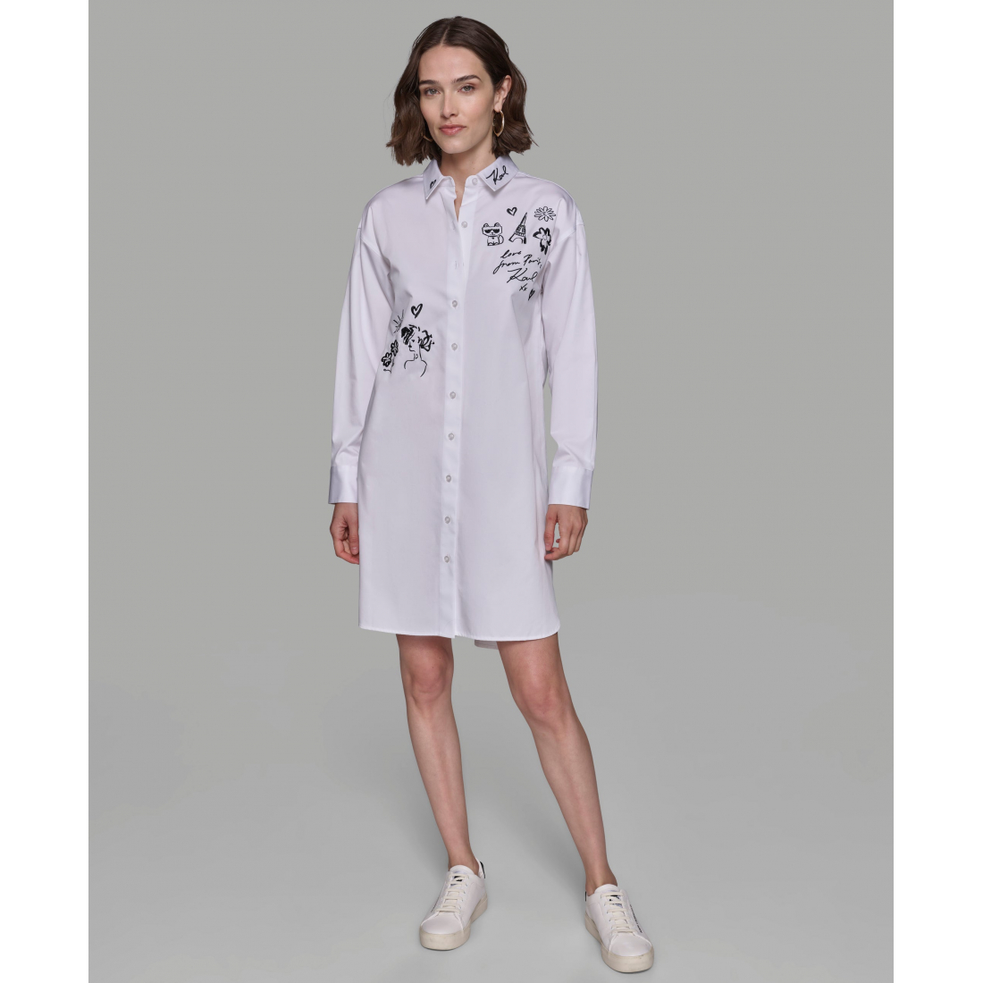 'Long Sleeve Whimsy White Shirt Dress' pour Femmes