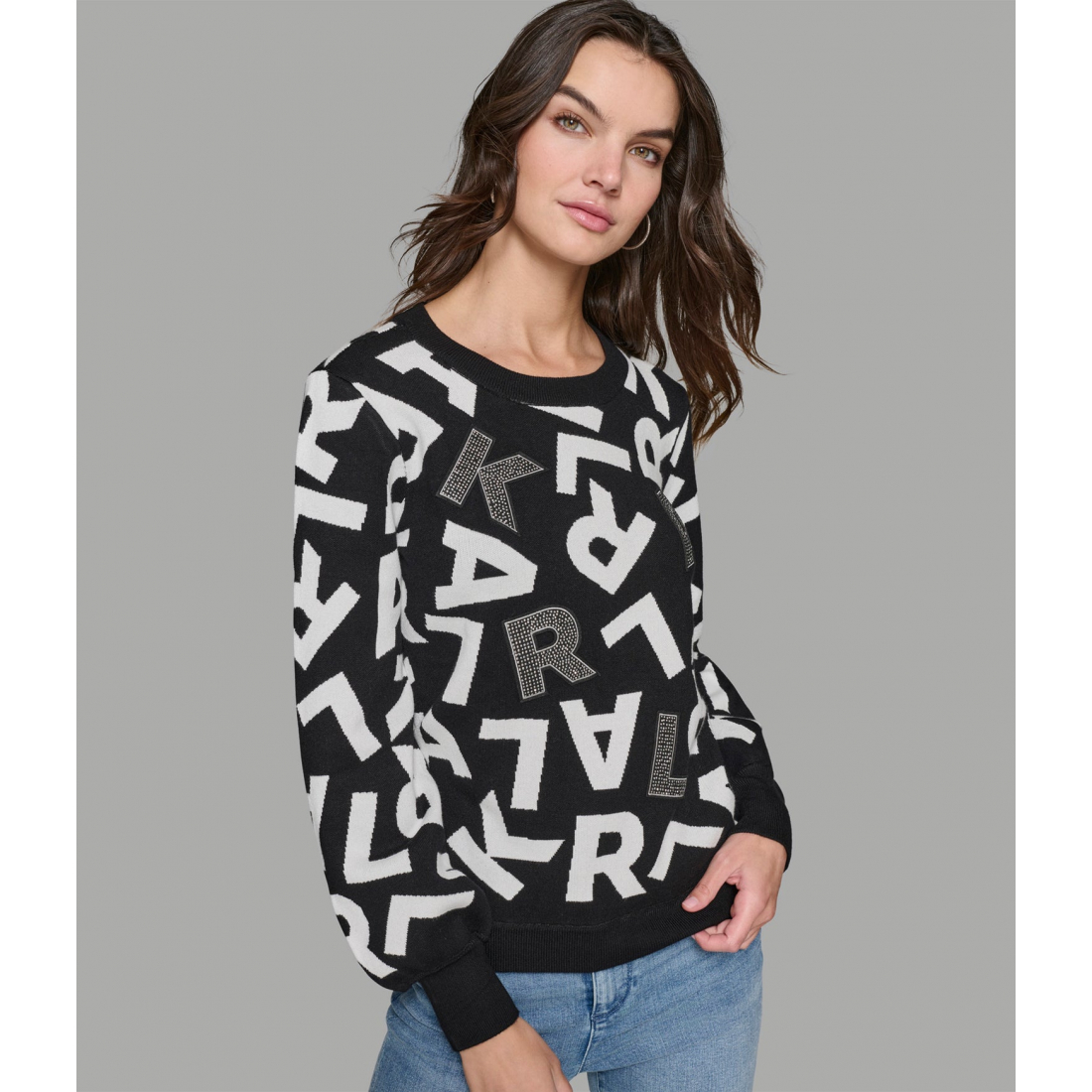 'Iconic Logo Embellished Puff Sleeve Sweater' pour Femmes