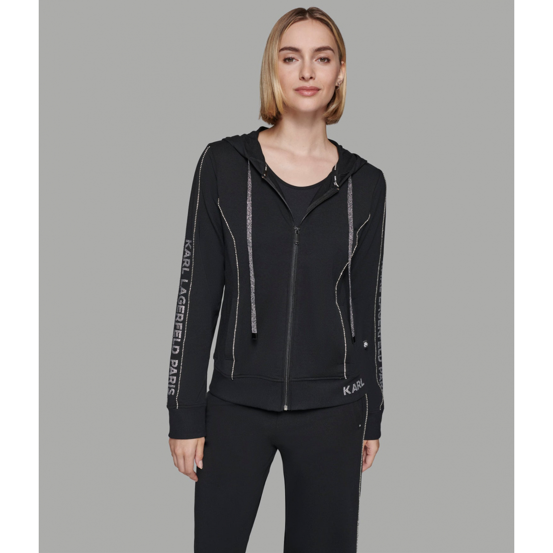 'Rhinestone Logo Tape Track Jacket' pour Femmes